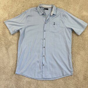 Plaza Italia Dress Shirt Mens 3XL Blue Short Sleeve Button Down Line Iridesent